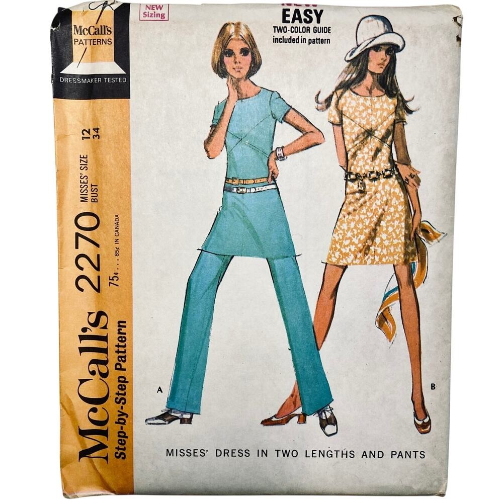 McCall's 2270 Vintage Sewing Pattern Misses' Dress & Pants Size 12 Uncut